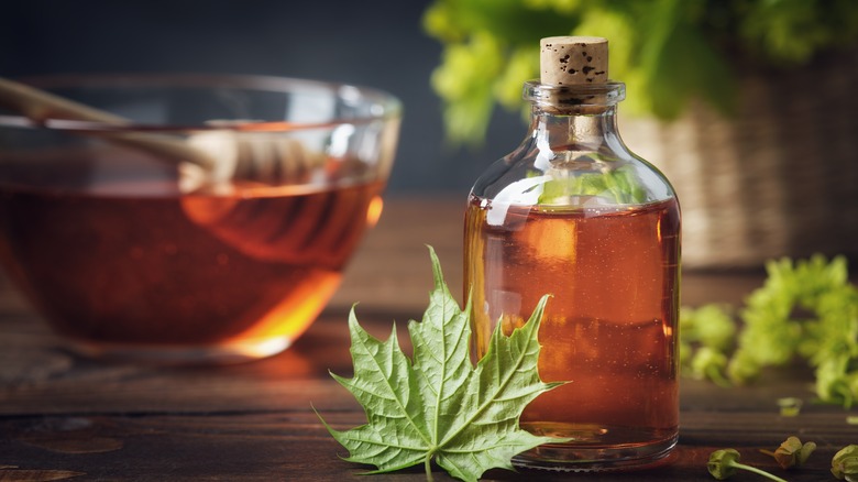 Maple syrup in a glass jar