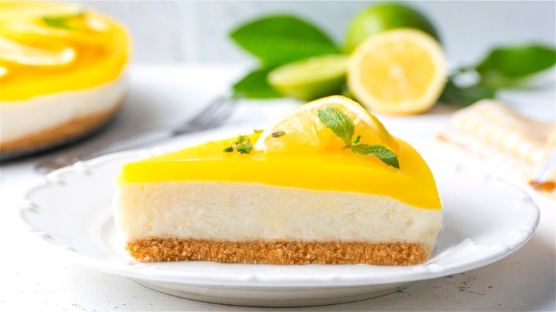 Slice of lemon cheesecake 