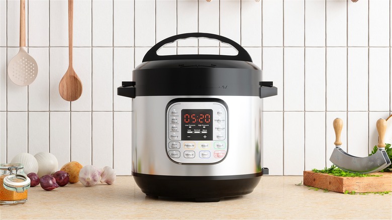 Instant pot pressure cooker on kitchen counter