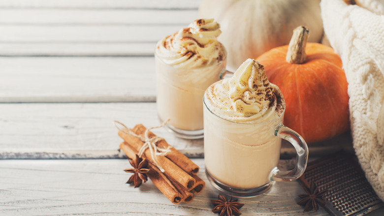 Hot drink topped with spiced whipped cream