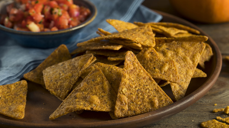 pumpkin tortilla chips with salsa