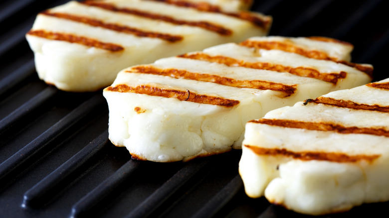 seared halloumi cheese on grill