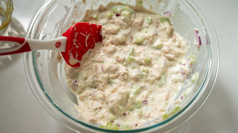 mixed tuna salad in bowl