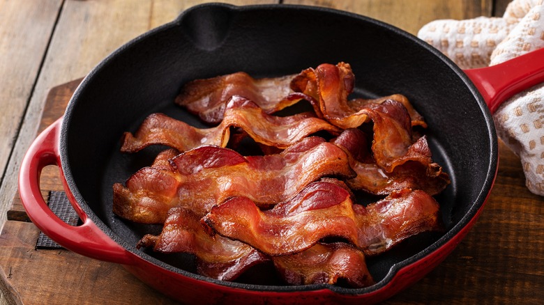 Bacon in a frying pan