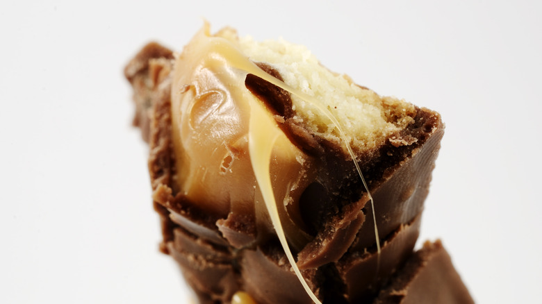 closeup view of bitten twix bar