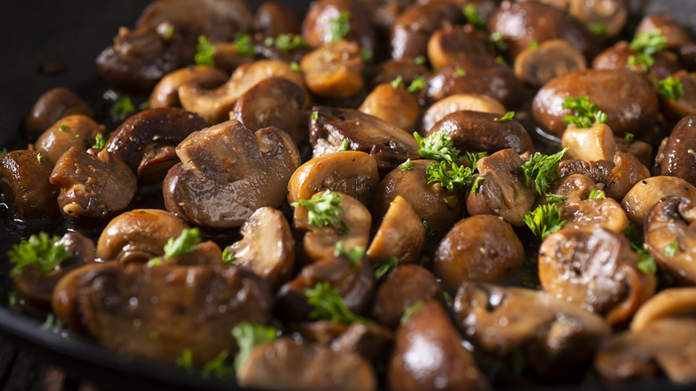 fried canned mushrooms with herbs