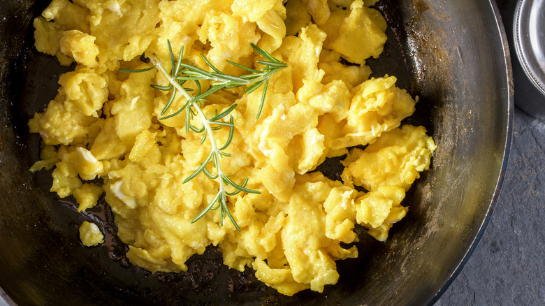 scrambled eggs in a pan