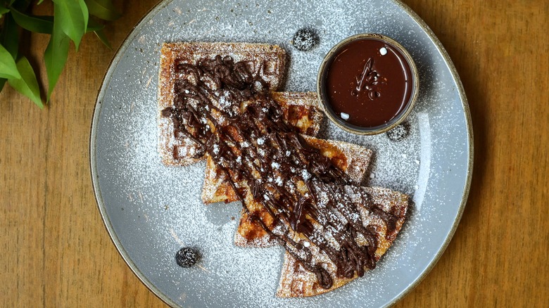 French toast waffles with chocolate sauce