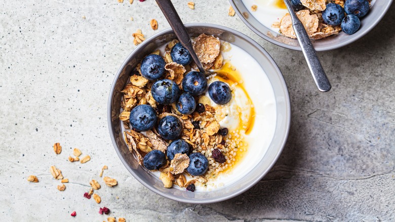 Bowl of oatmeal with blueberries