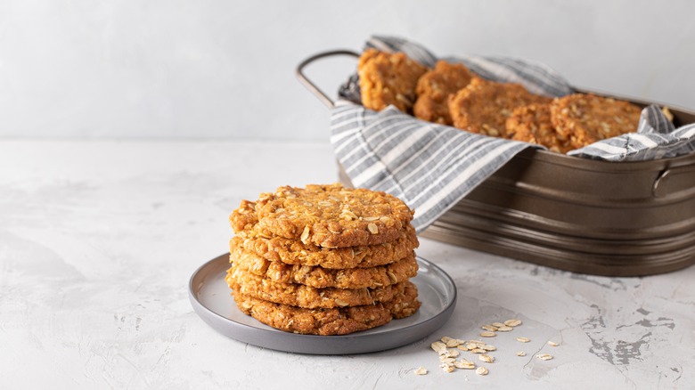 oatmeal cookies stacked on a plate