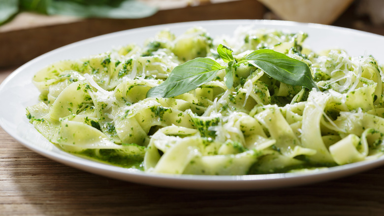 Plate of pesto pasta