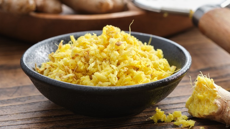 Bowl of fresh grated ginger