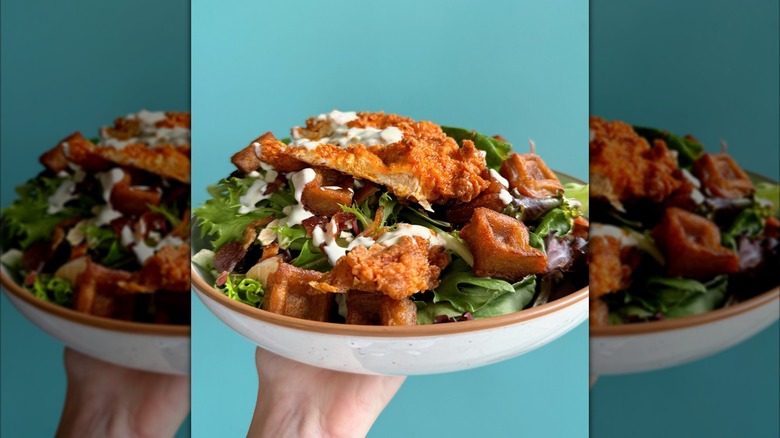 waffle croutons on salad