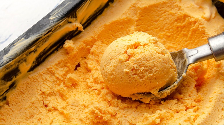 Pumpkin ice cream with scoop