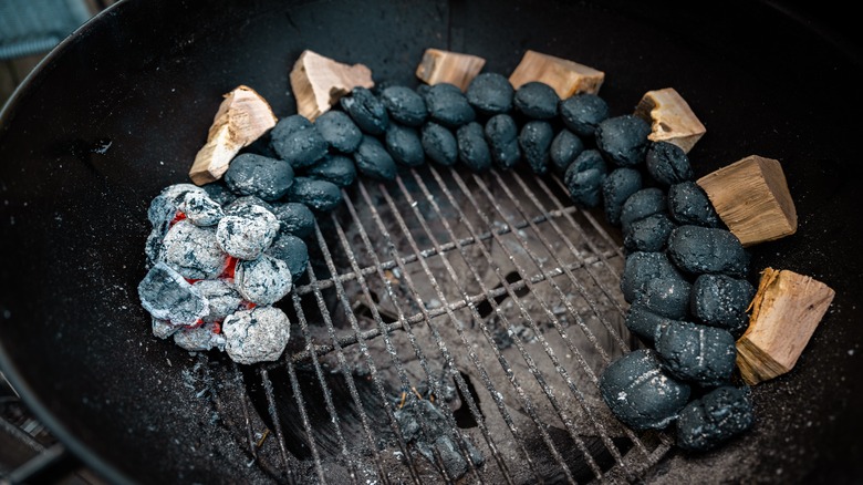 charcoal laid out in the snake method