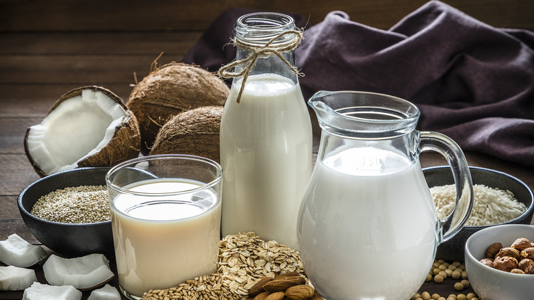 Types of milk on table