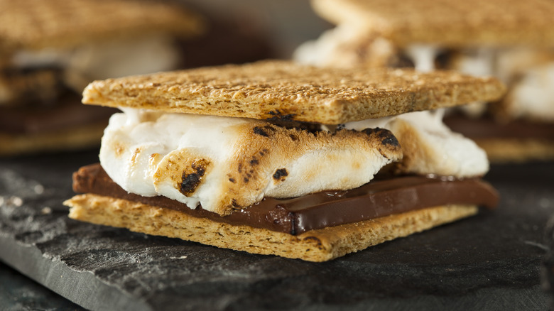 Homemade s'mores on slate