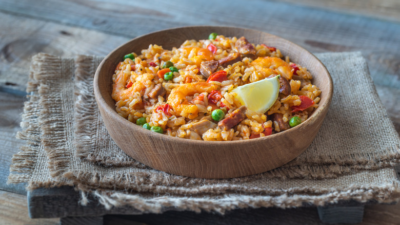 Bowl of fresh cooked paella