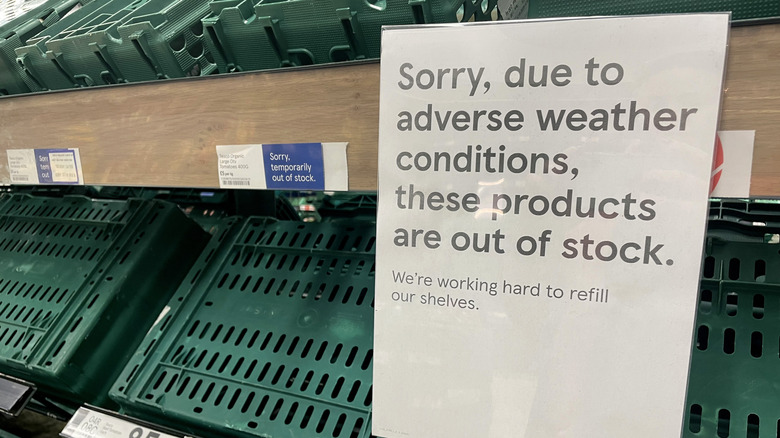 Out of stock sign in UK grocery store