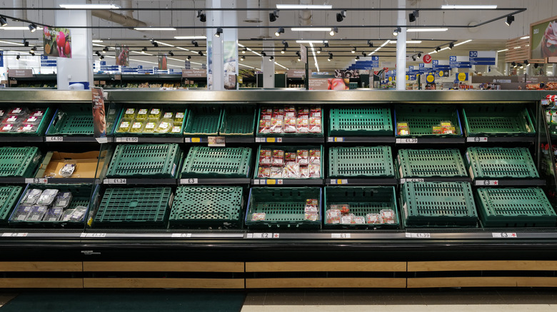 Empty produce bins at Tesco