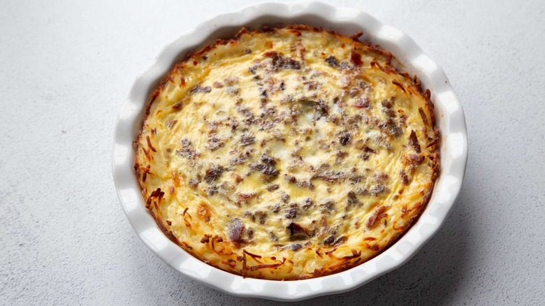 baked quiche with hash brown crust