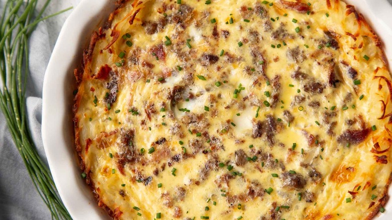 whole quiche in a hashbrown crust