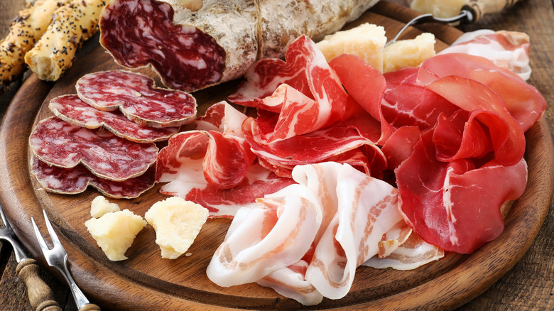 variety of cured meats