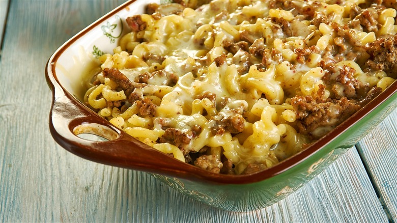 Baked noodles meat and cheese