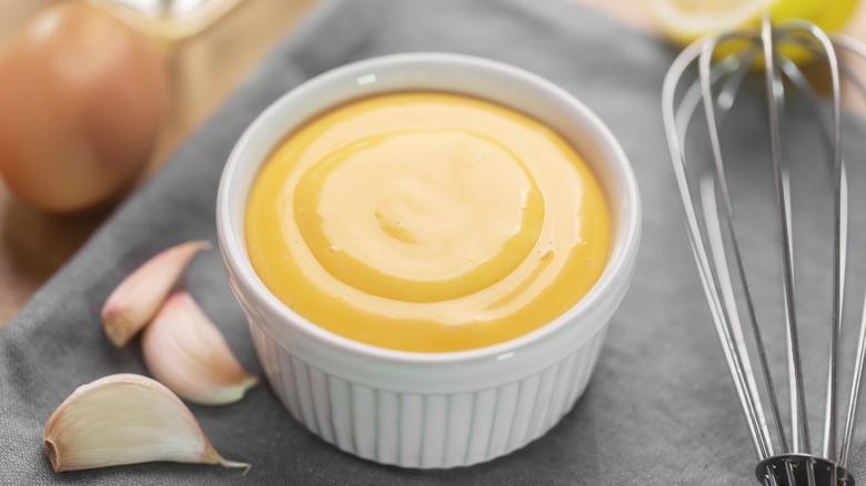 Aioli in cup with garlic