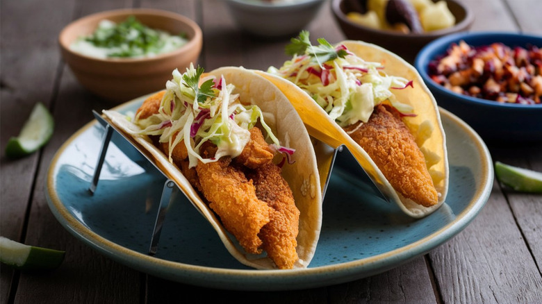 Dressed fried fish tacos