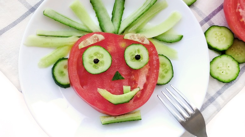 Tomato and cucumber food face