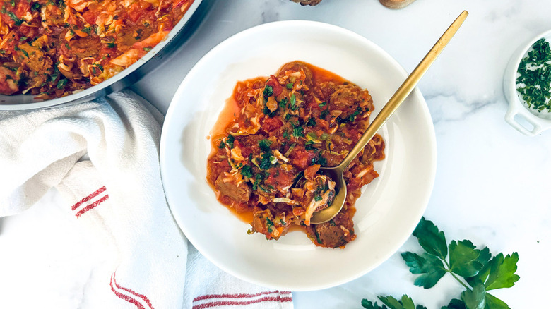 sausage and cabbage in bowl