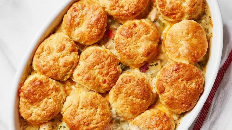 Pot pie with biscuit crust on top