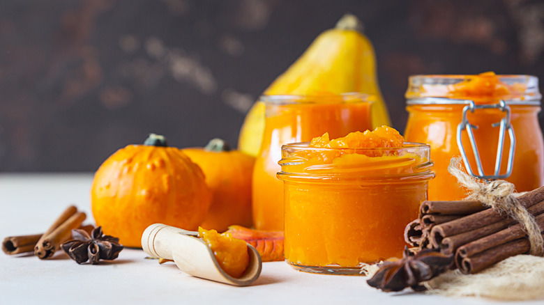 Jar of pumpkin puree