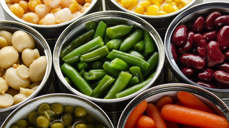 open cans of canned vegetables