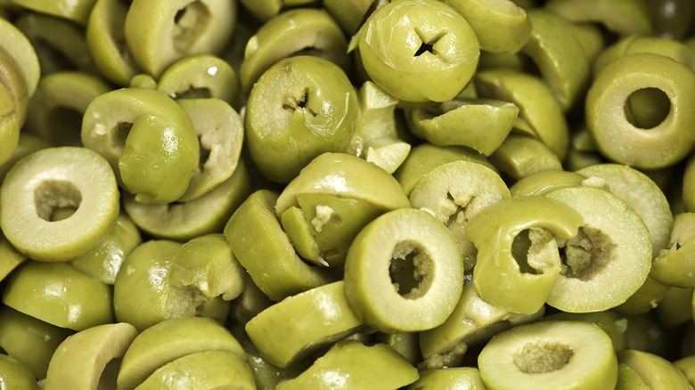 Sliced green olives