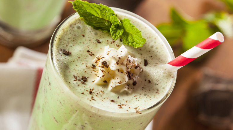 Shamrock shake with striped straw