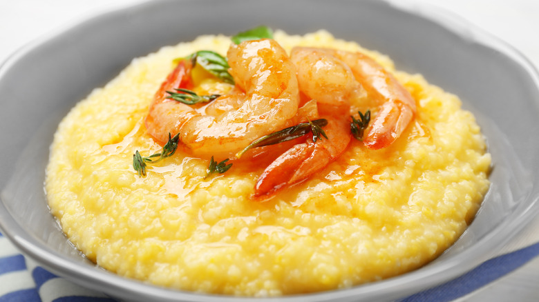 creamy shrimp and grits served in a bowl