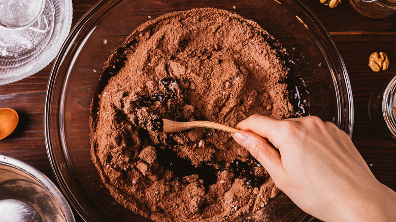 Mixing a bowl of chocolate cake mix