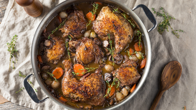 Coq au vin in pot