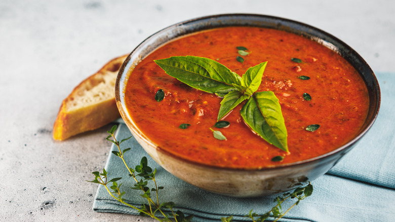 Tomato soup garnished with basil