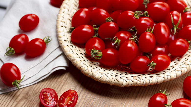 Cherry tomatoes in a basket