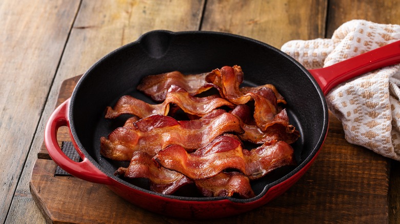 Pan of cooked bacon