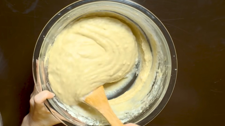 Banana peel batter in bowl