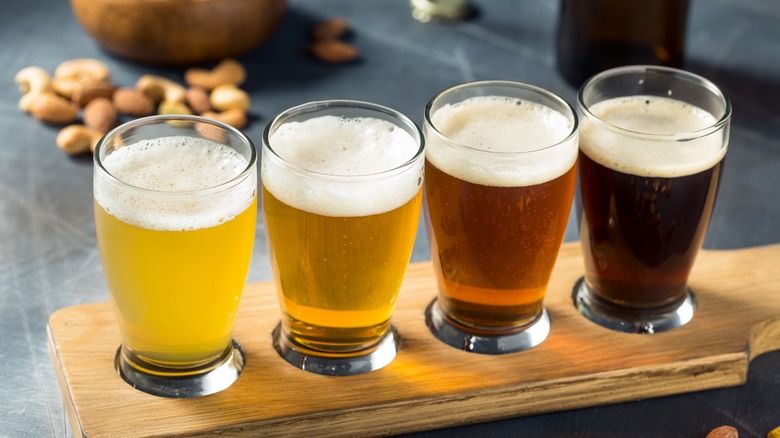 beer flight with mixed nuts