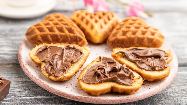 Plate of heart-shaped waffles