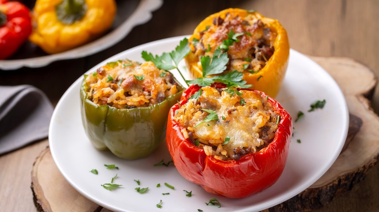 Stuffed peppers with melted cheese