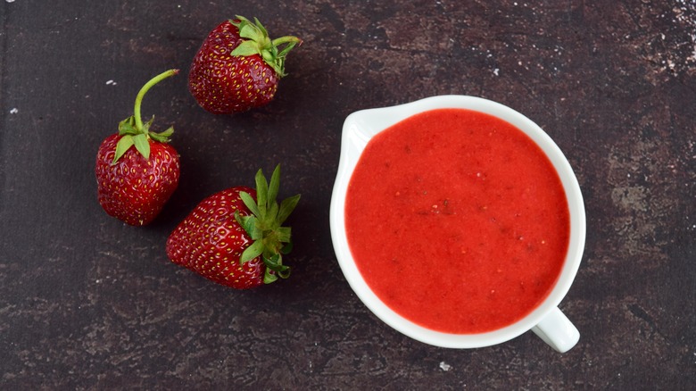 Jug of strawberry dressing