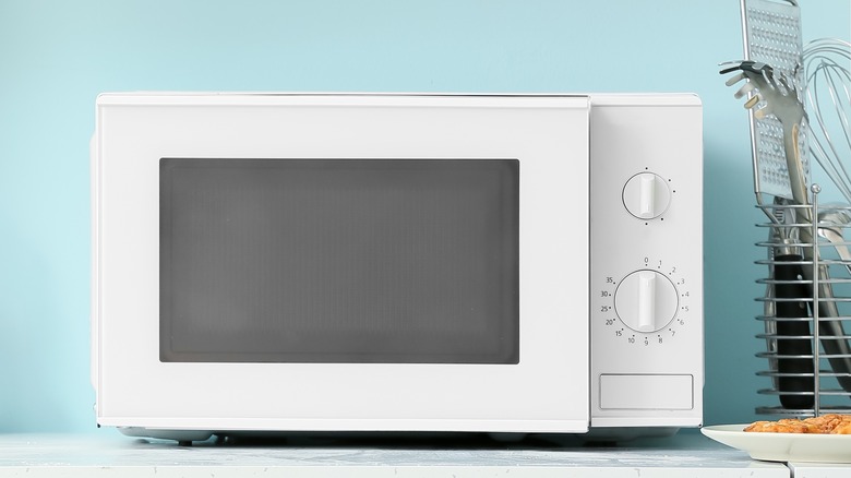 Microwave on kitchen counter