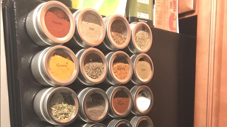 magnetic spices on fridge